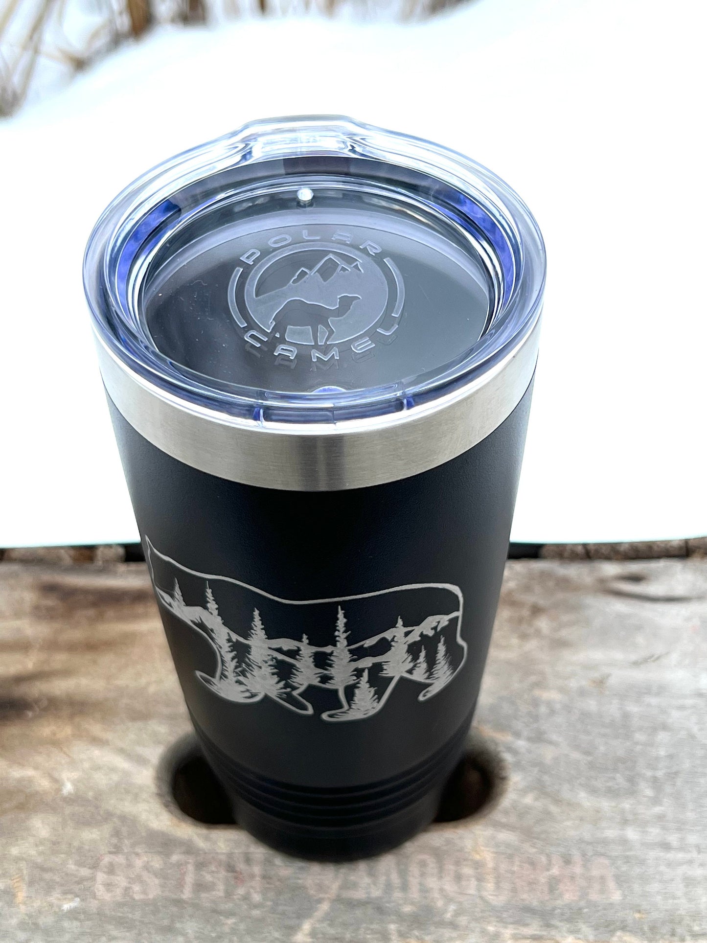 20 OZ insulated Tumbler - Bear with mountains and trees etched - Option to Personalize