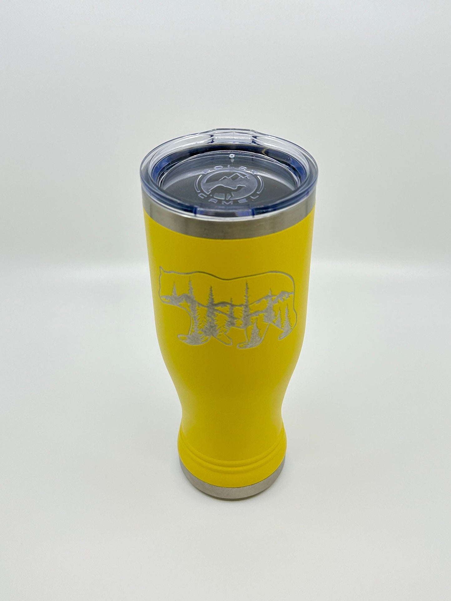 Engraved Pilsner with Bear, Mountains and Trees 20 OZ insulated Pilsner with Lid and Option to Personalize