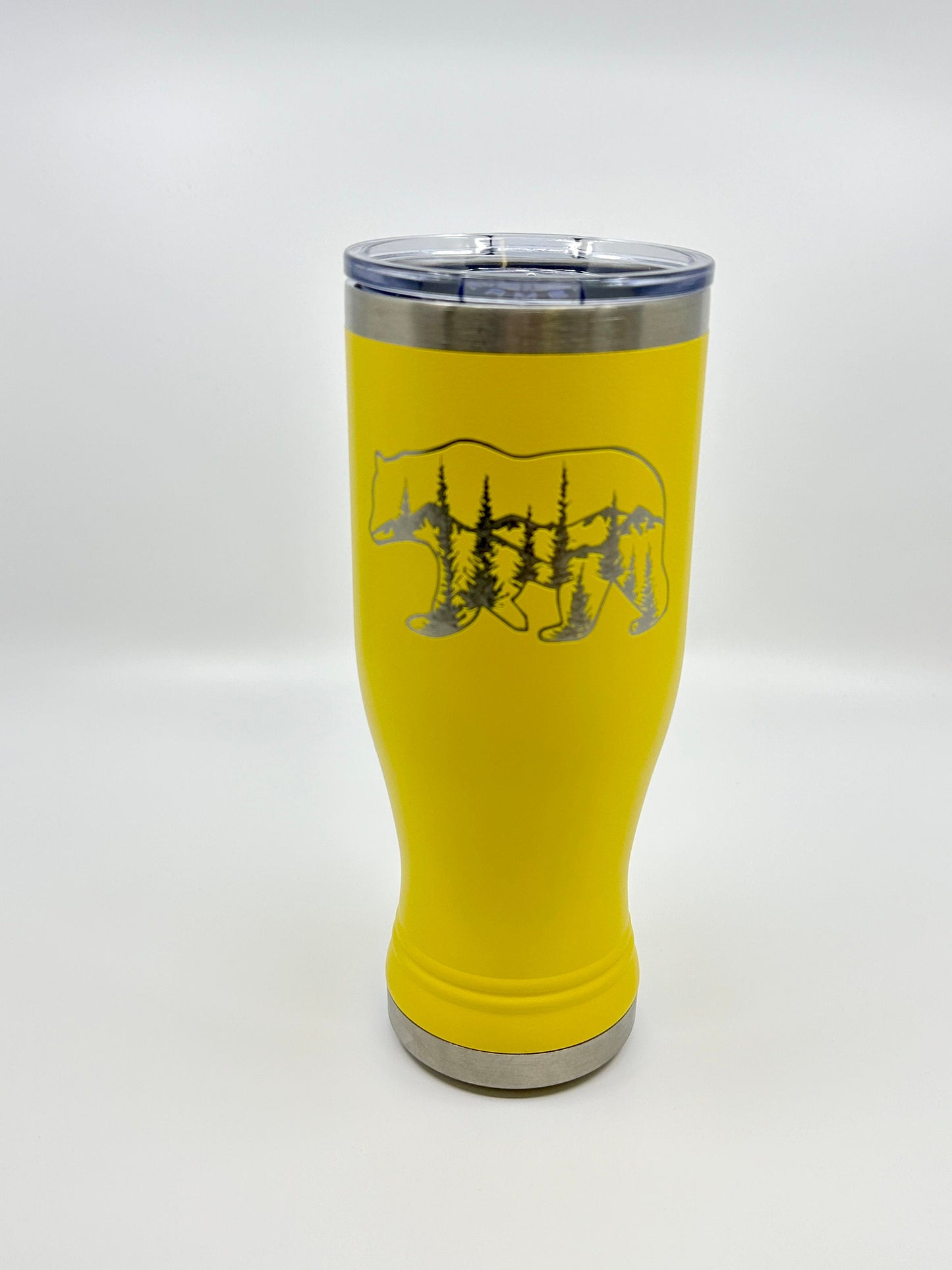 Engraved Pilsner with Bear, Mountains and Trees 20 OZ insulated Pilsner with Lid and Option to Personalize