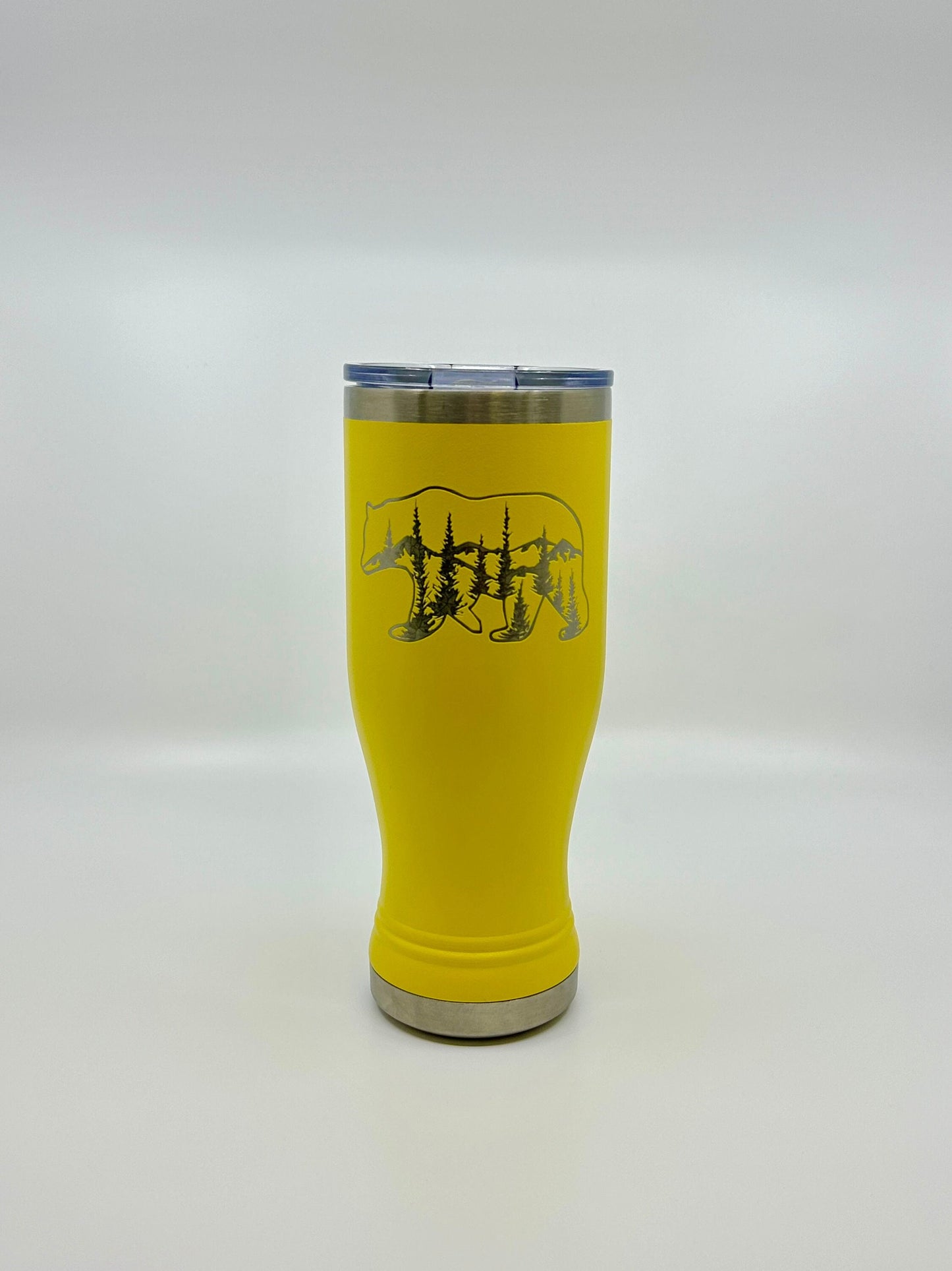 Engraved Pilsner with Bear, Mountains and Trees 20 OZ insulated Pilsner with Lid and Option to Personalize