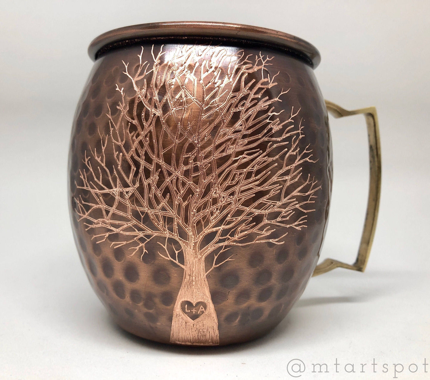 Heart in Tree Trunk with initials | Moscow Mule Mug | Etched Tree Heart | Wedding Gift | 7 Year Anniversary Gift | Bride and Groom Gift