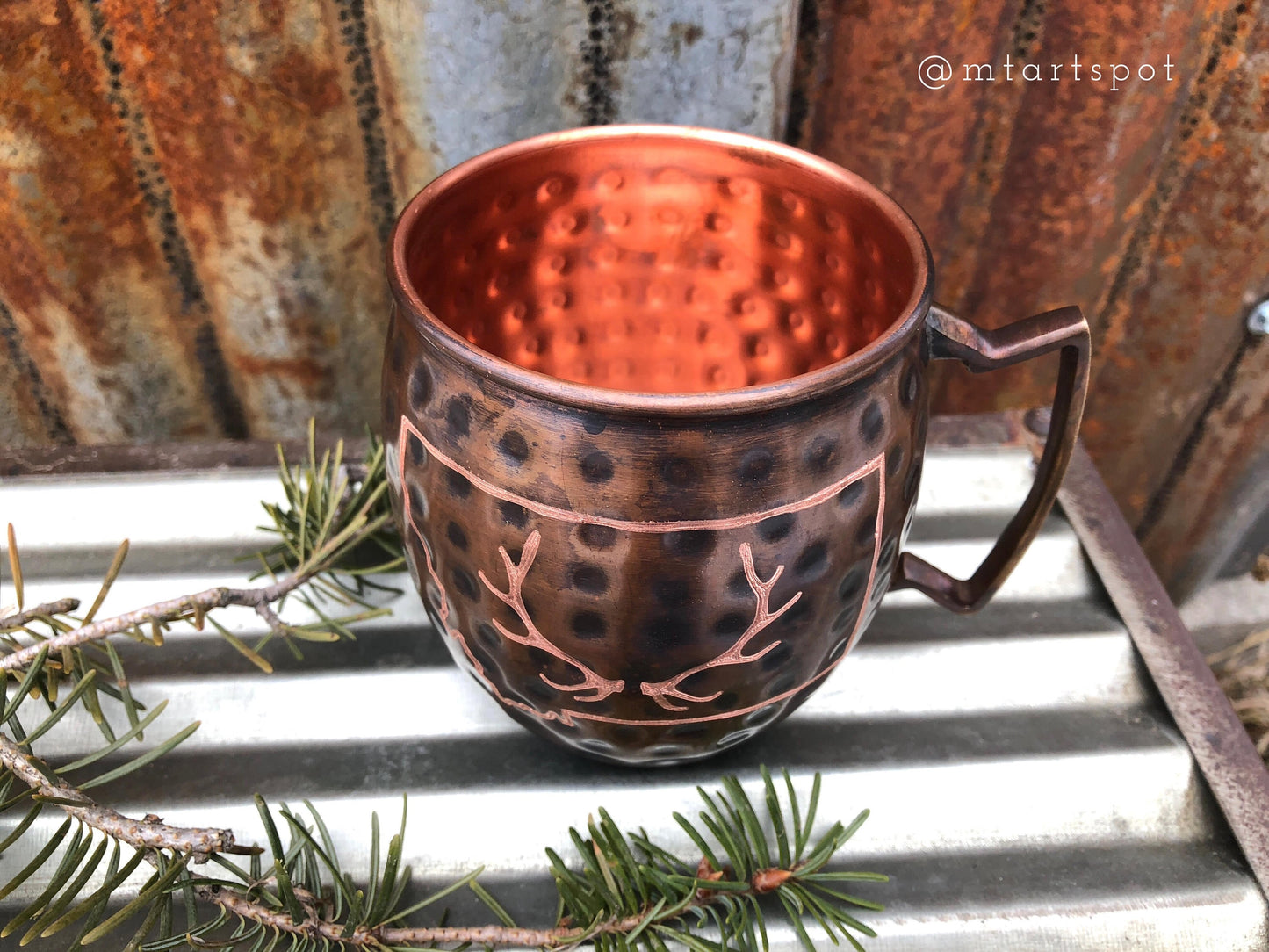 Montana Moscow Mule Mug | Elk Antlers | Hand Etched | Copper Gift | Gifts for Him | Hunter Gift | Huntress Gift | Groomsmen Gifts