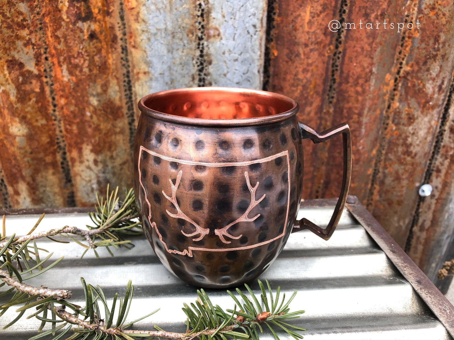 Montana Moscow Mule Mug | Elk Antlers | Hand Etched | Copper Gift | Gifts for Him | Hunter Gift | Huntress Gift | Groomsmen Gifts