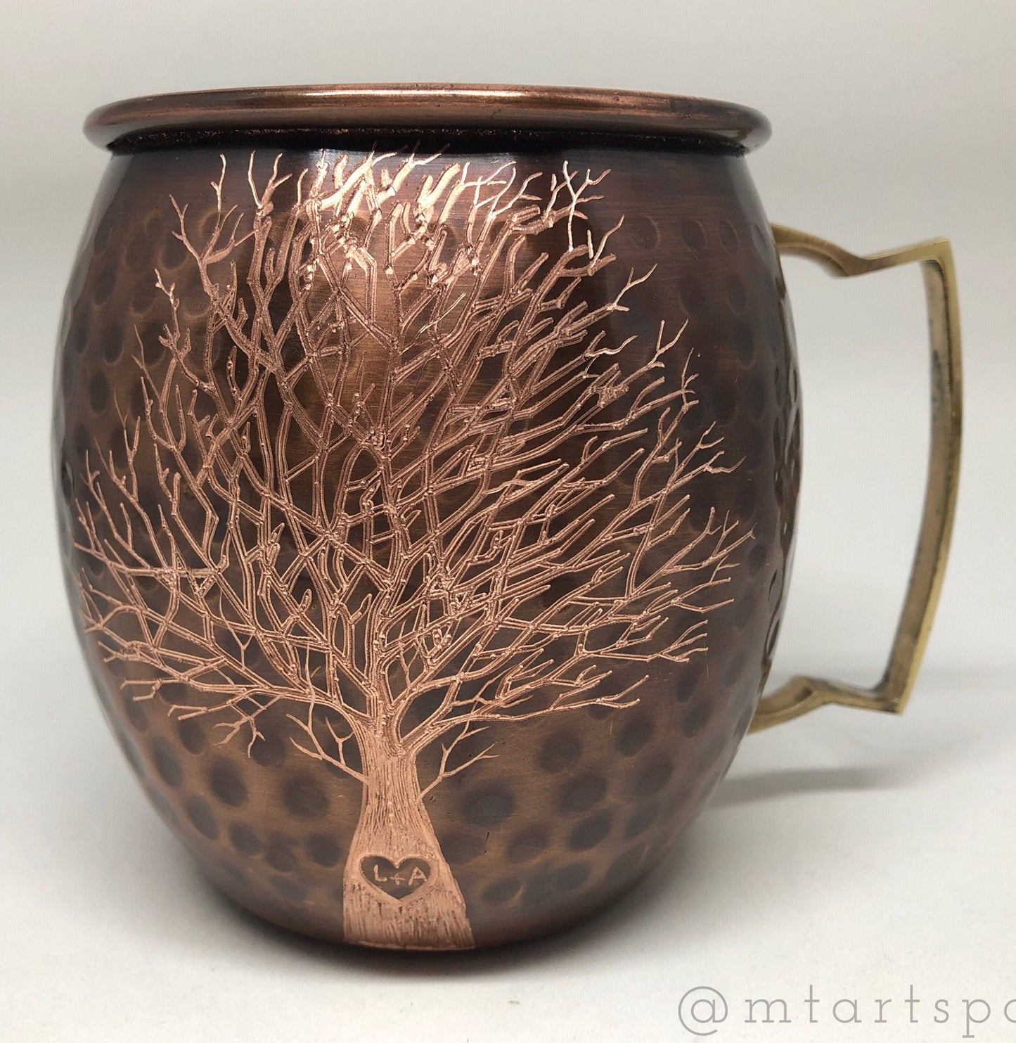 Heart in Tree Trunk with initials | Moscow Mule Mug | Etched Tree Heart | Wedding Gift | 7 Year Anniversary Gift | Bride and Groom Gift