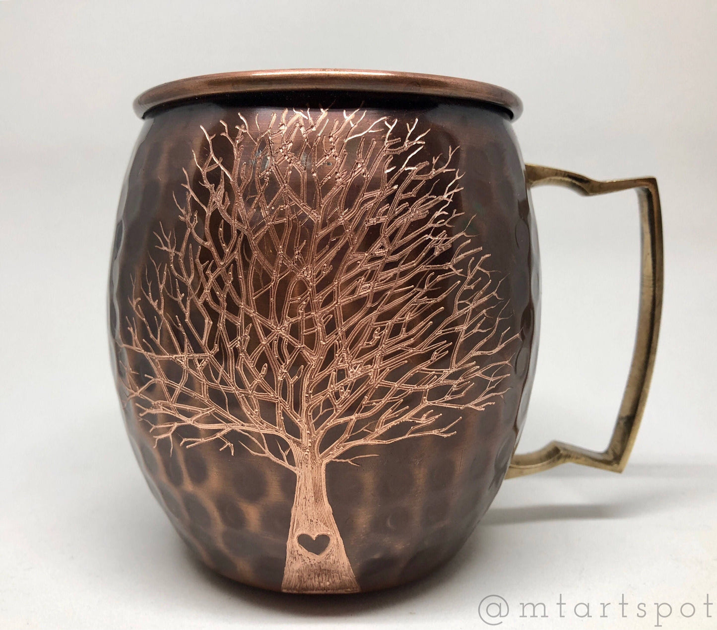 Heart in Tree Trunk with initials | Moscow Mule Mug | Etched Tree Heart | Wedding Gift | 7 Year Anniversary Gift | Bride and Groom Gift