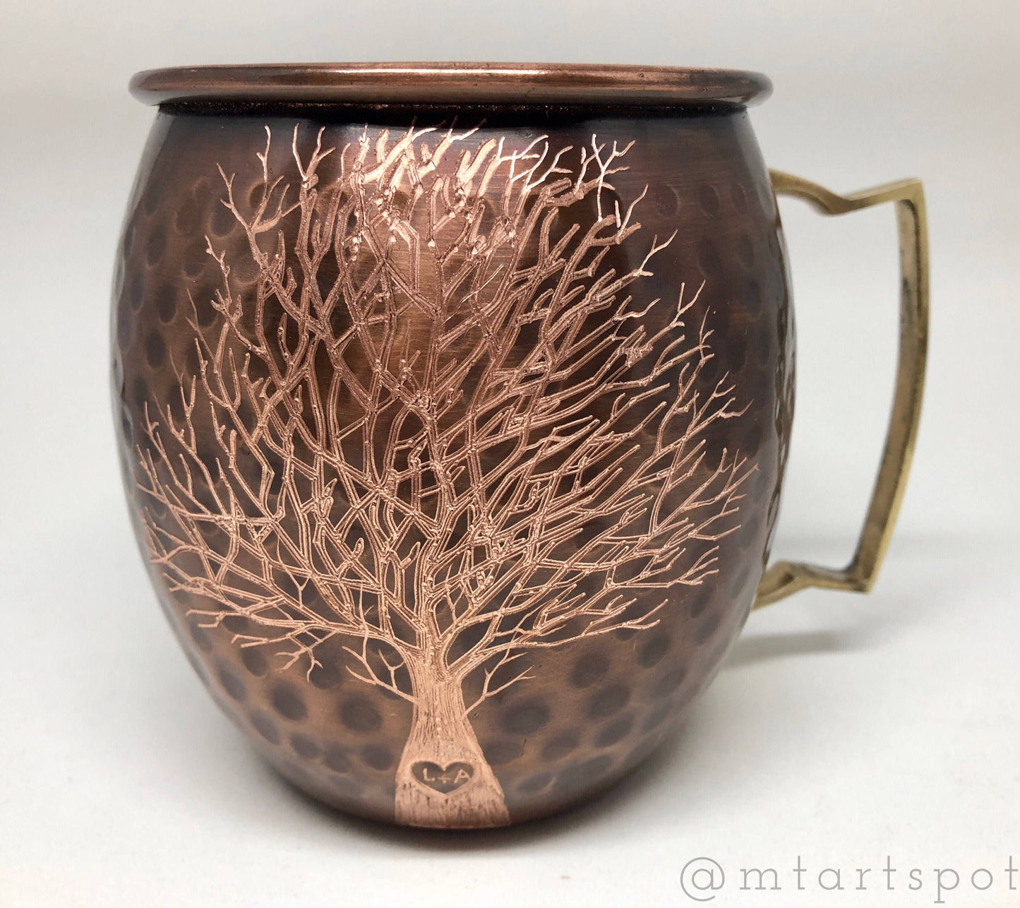 Heart in Tree Trunk with initials | Moscow Mule Mug | Etched Tree Heart | Wedding Gift | 7 Year Anniversary Gift | Bride and Groom Gift