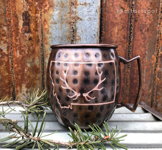 Montana Moscow Mule Mug | Elk Antlers | Hand Etched | Copper Gift | Gifts for Him | Hunter Gift | Huntress Gift | Groomsmen Gifts