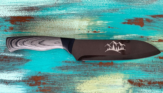 Chefs Knife Engraved with Mountains and Trees