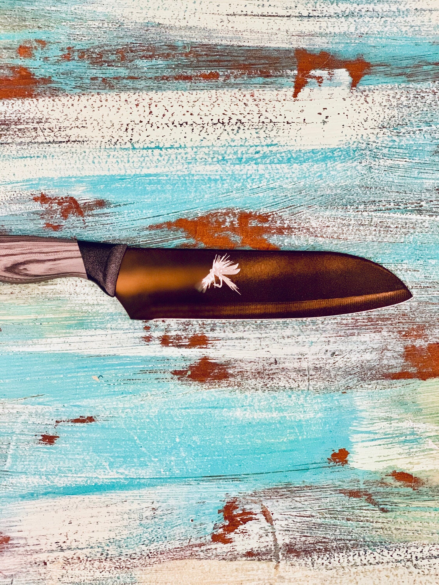 Chefs Knife Engraved with Fly Fishing Fly