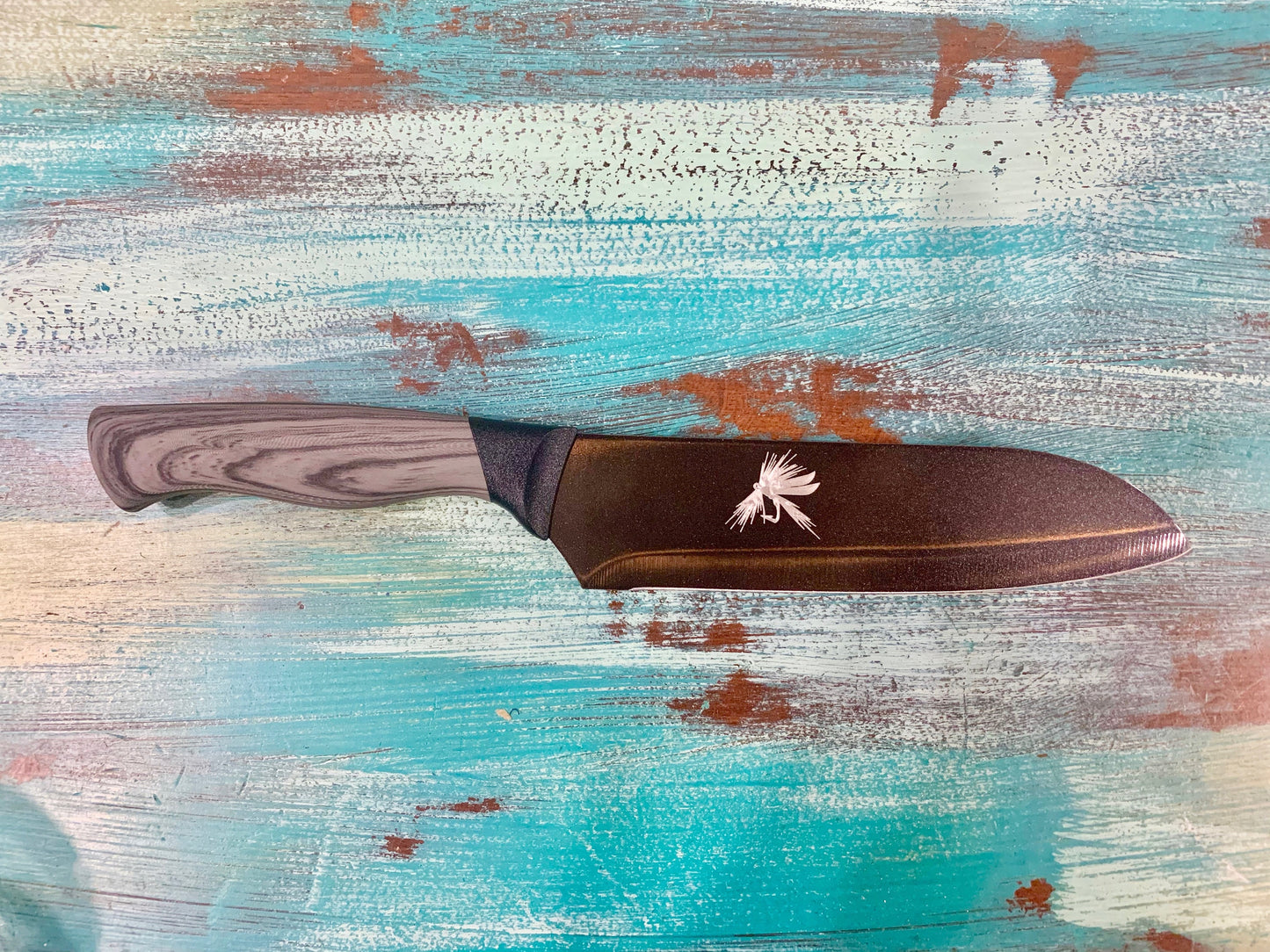 Chefs Knife Engraved with Fly Fishing Fly