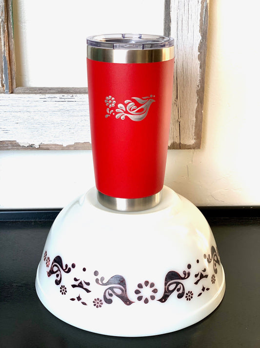 Pyrex Friendship Inspired 20 OZ insulated Tumbler with Lid and Option to Personalize