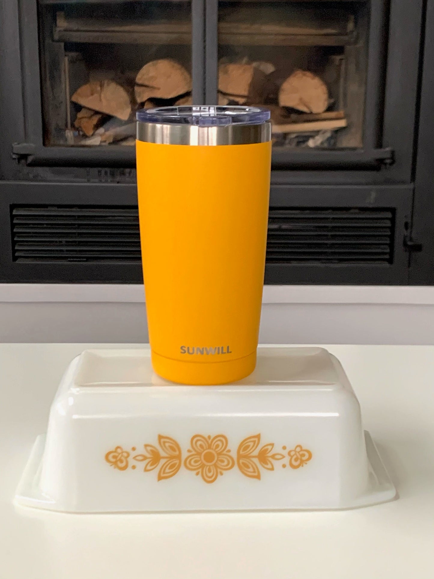 Pyrex Butterfly Gold Inspired 20 OZ insulated Tumbler with Lid and Option to Personalize