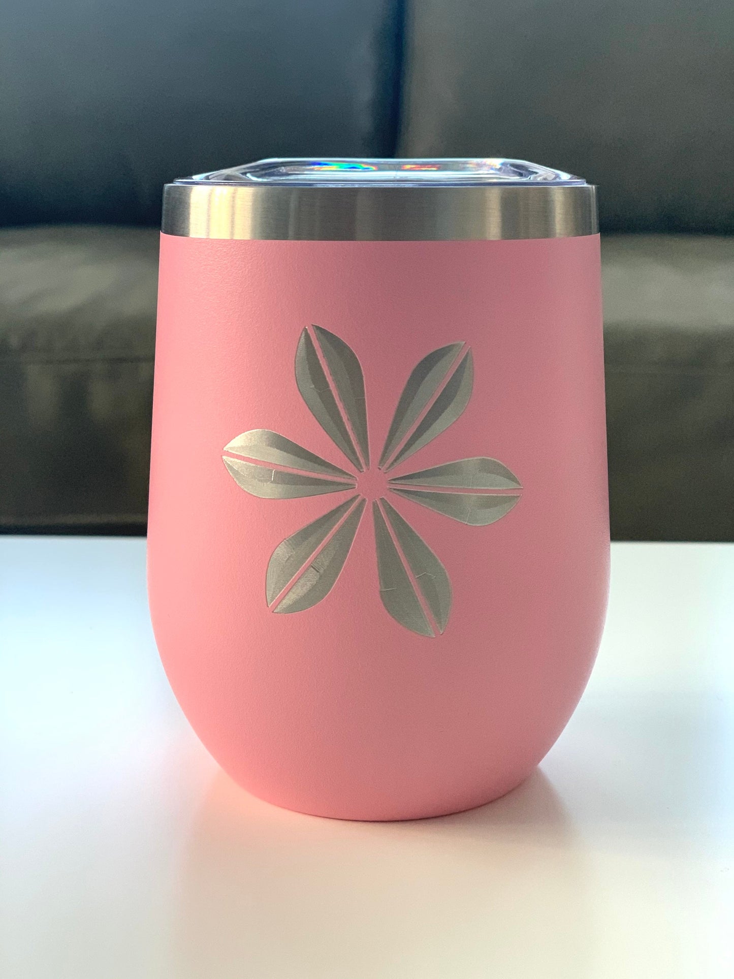 Pink Cathrineholm Lotus Inspired Insulated Wine Glass | 12 OZ Stainless Steel Double Wall insulated wine cup with lid - Personalize