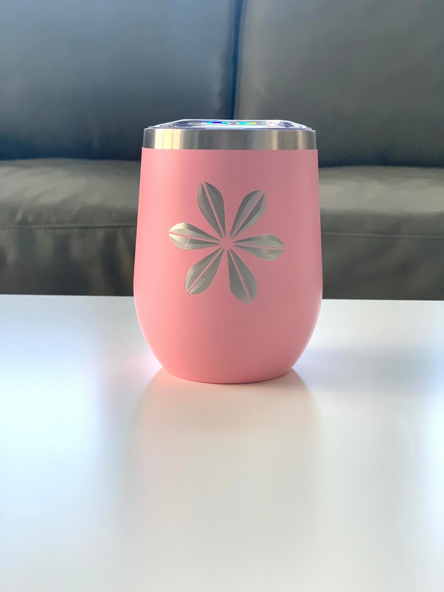 Pink Cathrineholm Lotus Inspired Insulated Wine Glass | 12 OZ Stainless Steel Double Wall insulated wine cup with lid - Personalize