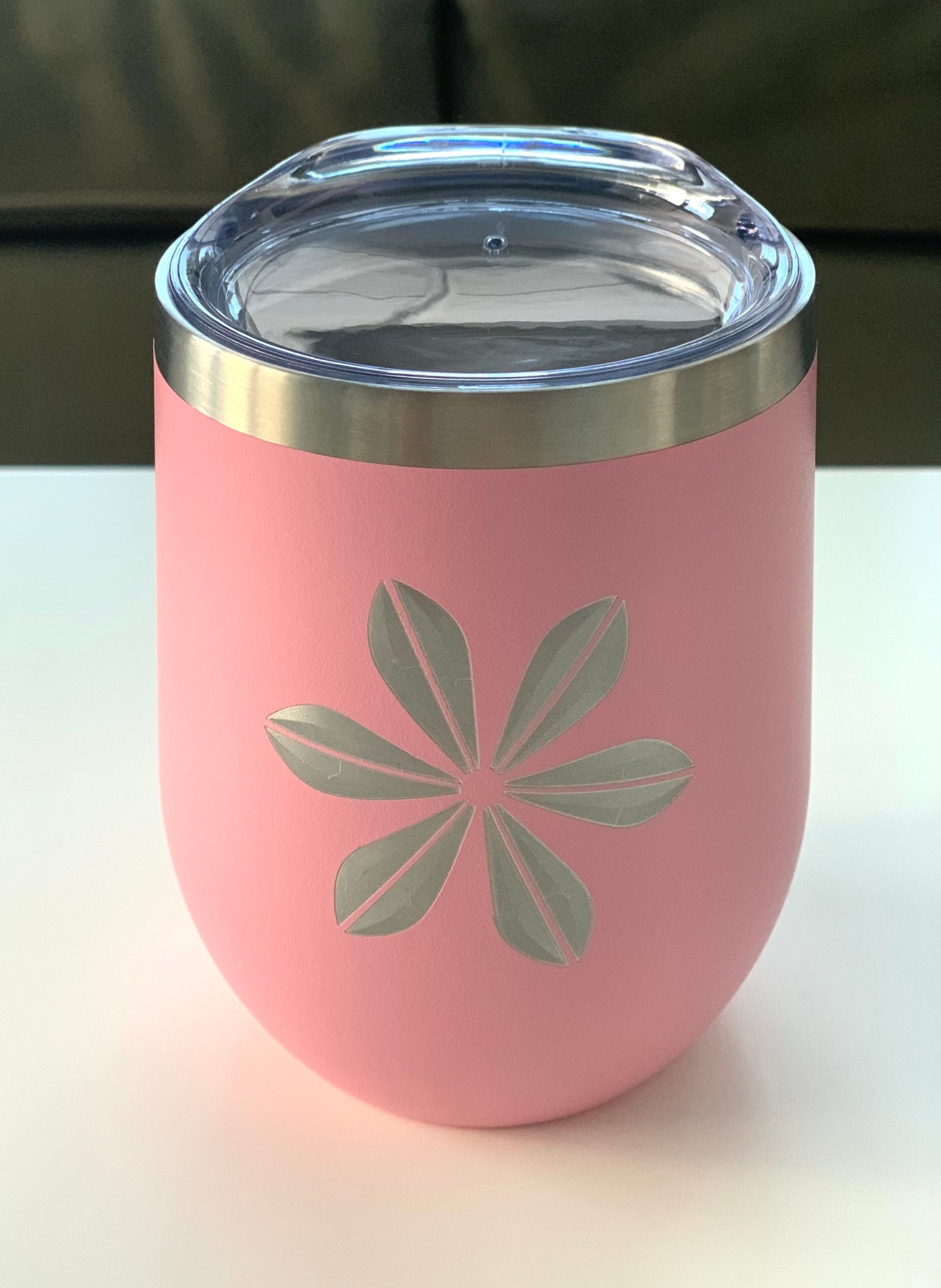 Pink Cathrineholm Lotus Inspired Insulated Wine Glass | 12 OZ Stainless Steel Double Wall insulated wine cup with lid - Personalize