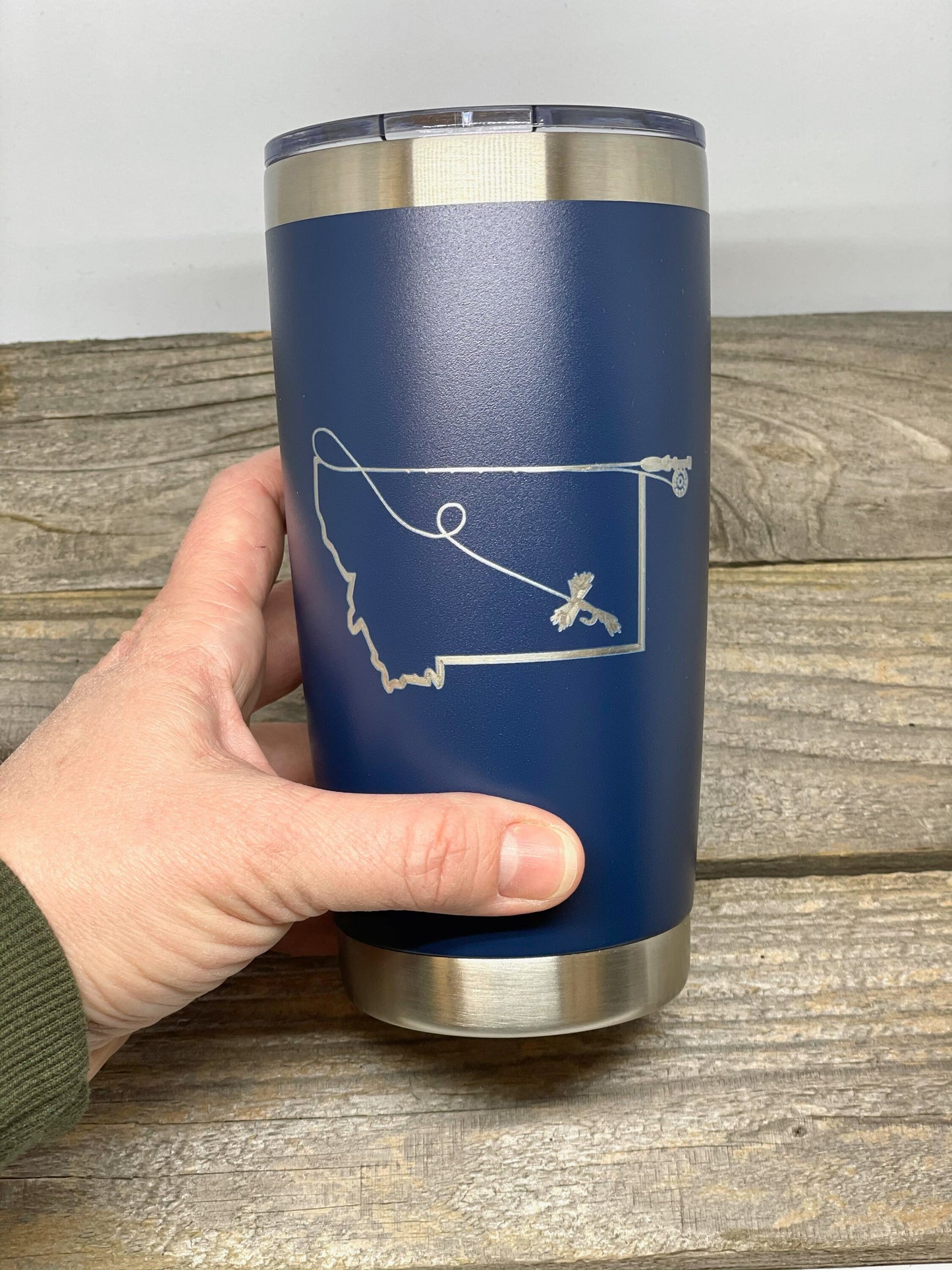 Fly Fishing Montana state outline 20 OZ insulated Tumbler with Lid and Straw Option to Personalize