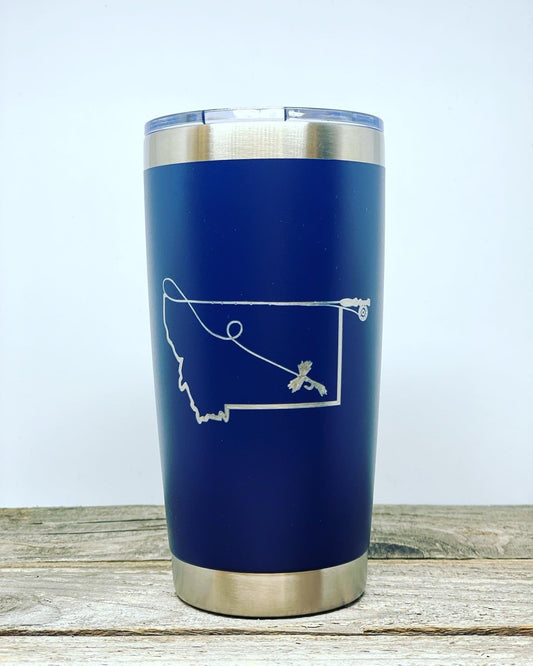 Fly Fishing Montana state outline 20 OZ insulated Tumbler with Lid and Straw Option to Personalize