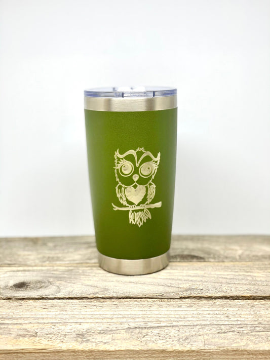 Big Eyed Owl 20 OZ insulated Tumbler with Lid and Option to Personalize