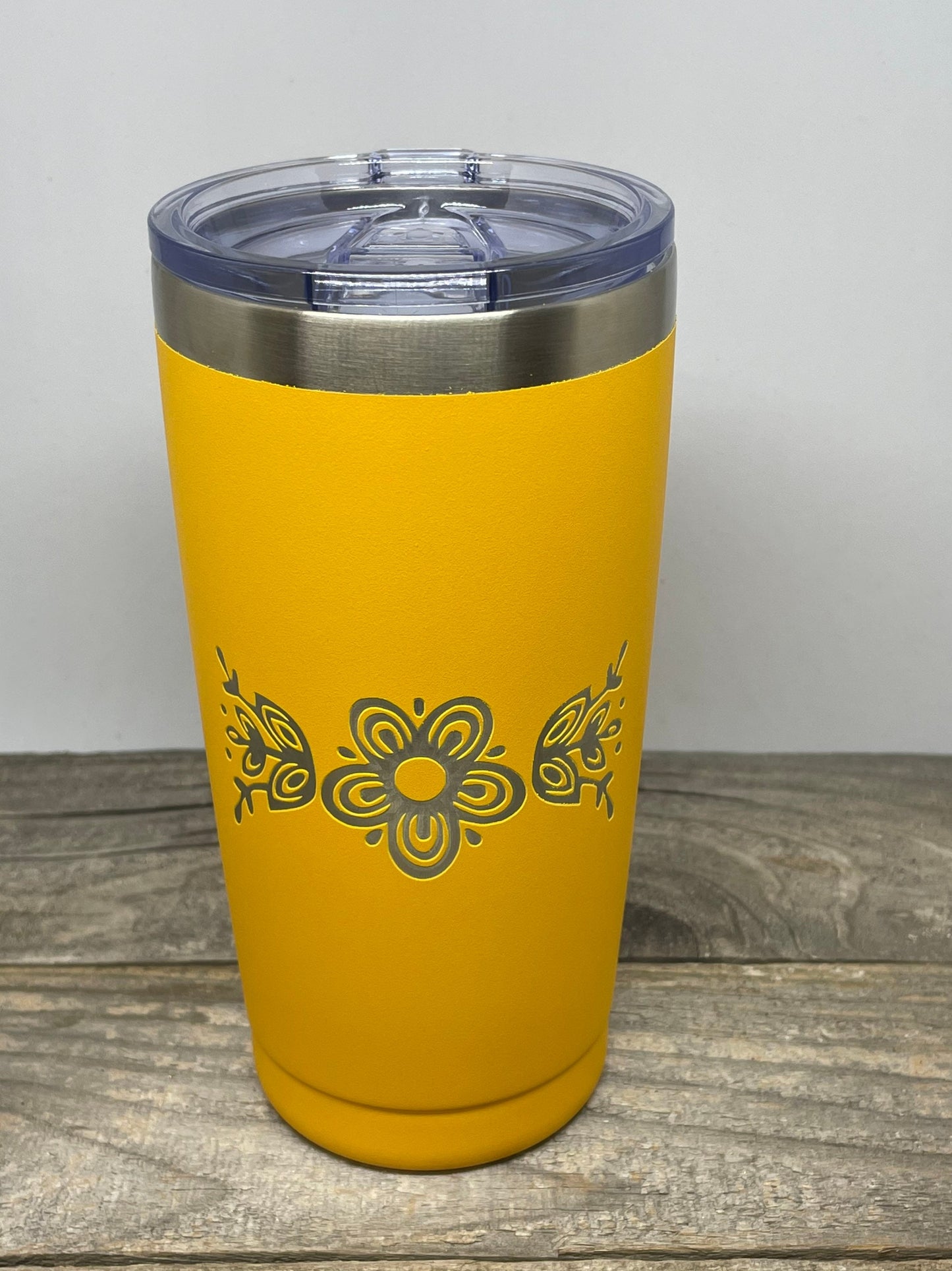 Pyrex Butterfly Gold Inspired 20 OZ insulated Tumbler with Lid and Option to Personalize