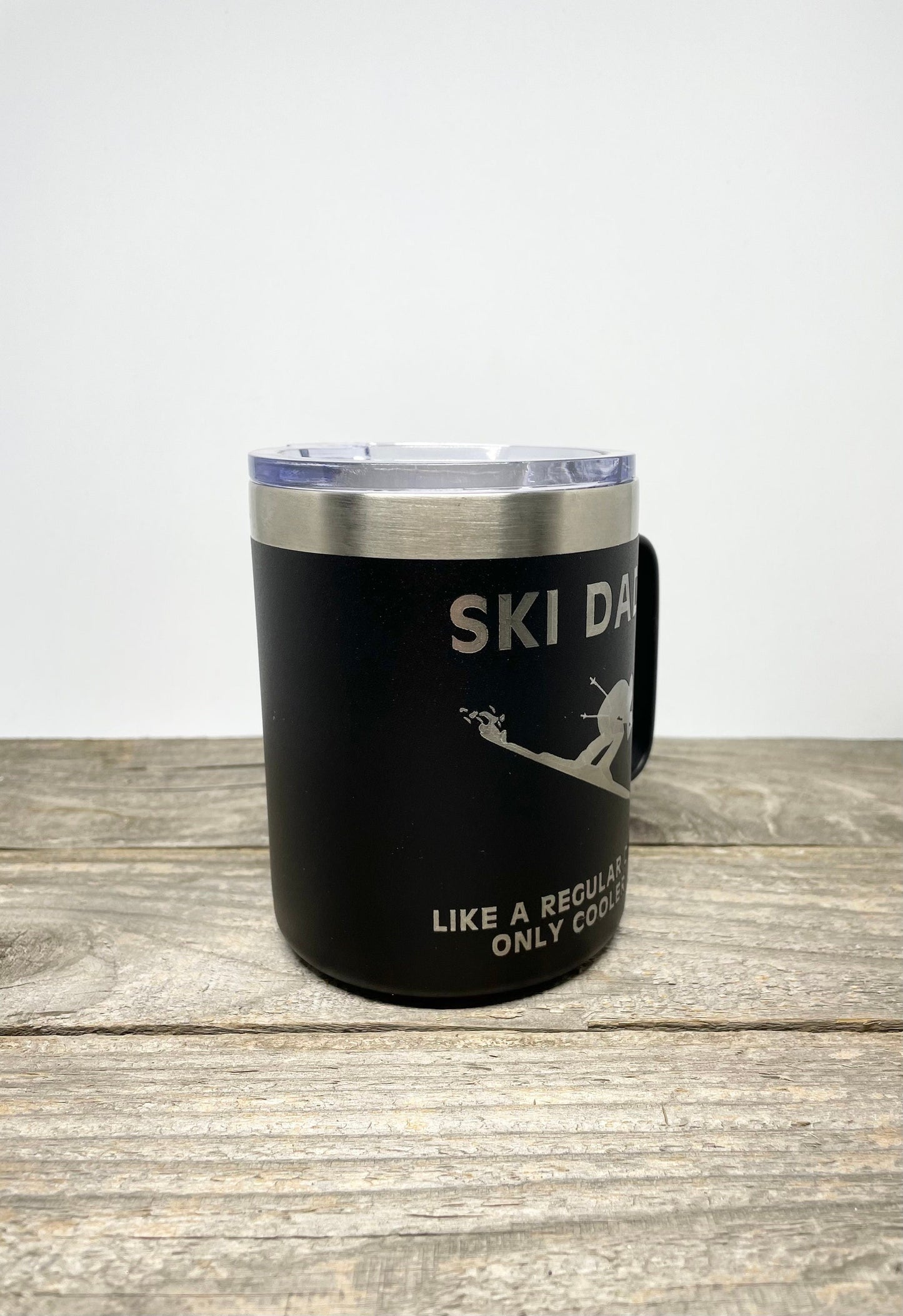 Ski Dad 12 OZ insulated coffee mug cup with handle and lid - Option to Personalize