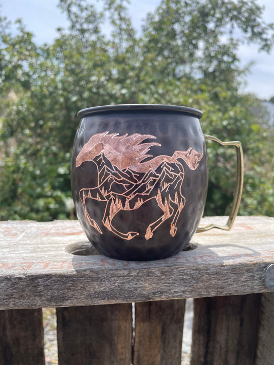 Horse with Mountains and Trees | Moscow Mule Mug | Copper Mug |  Horse Gift | Personalized Gift| Anniversary Gift | Wedding Gift