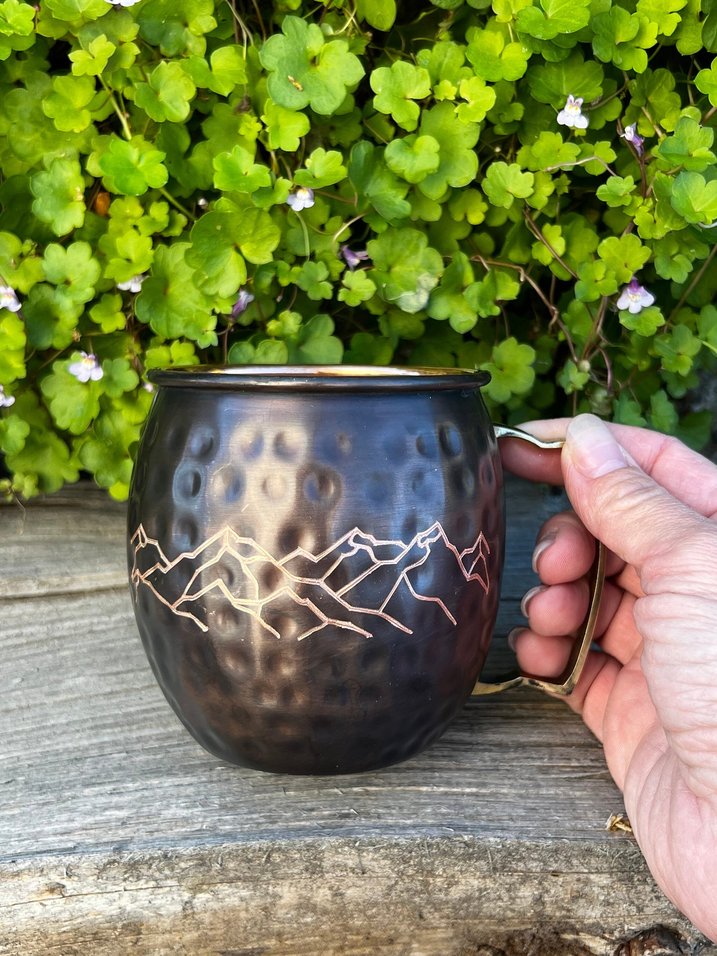 Mountain Line Design | Moscow Mule Mug | Etched Mountain Design | Wedding Gift | 7 Year Anniversary Gift | Bride and Groom Gift