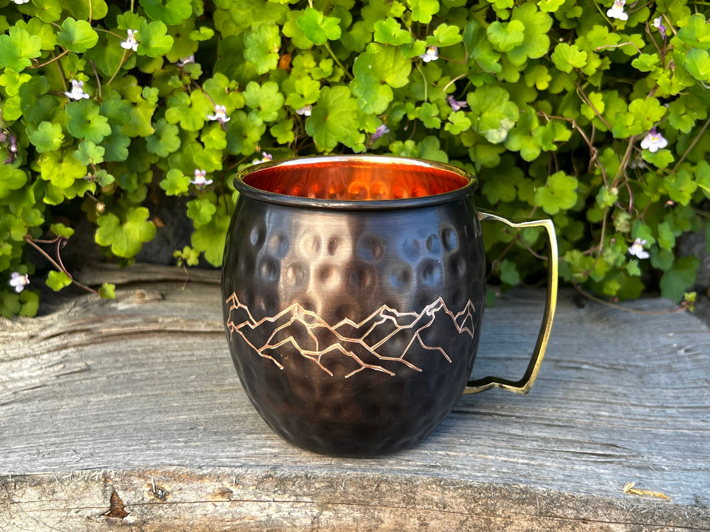 Mountain Line Design | Moscow Mule Mug | Etched Mountain Design | Wedding Gift | 7 Year Anniversary Gift | Bride and Groom Gift