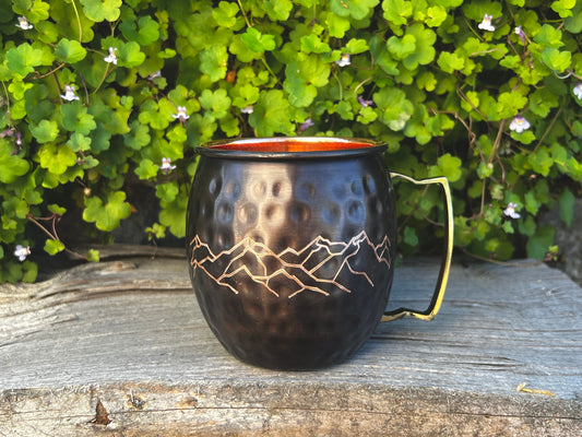 Mountain Line Design | Moscow Mule Mug | Etched Mountain Design | Wedding Gift | 7 Year Anniversary Gift | Bride and Groom Gift