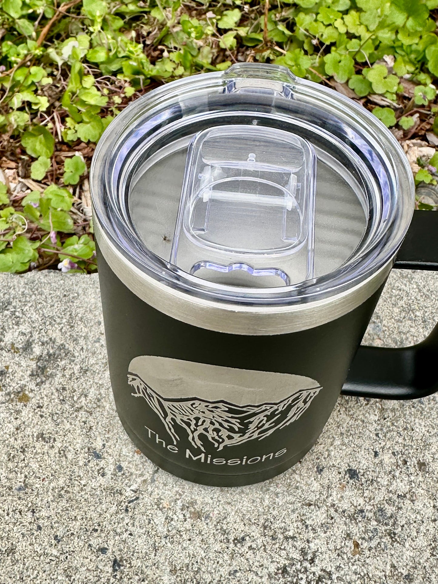 Mission Mountains Montana | Mcdonald Peak | The missions | 12 OZ insulated coffee mug cup with handle and lid - Option to Personalize