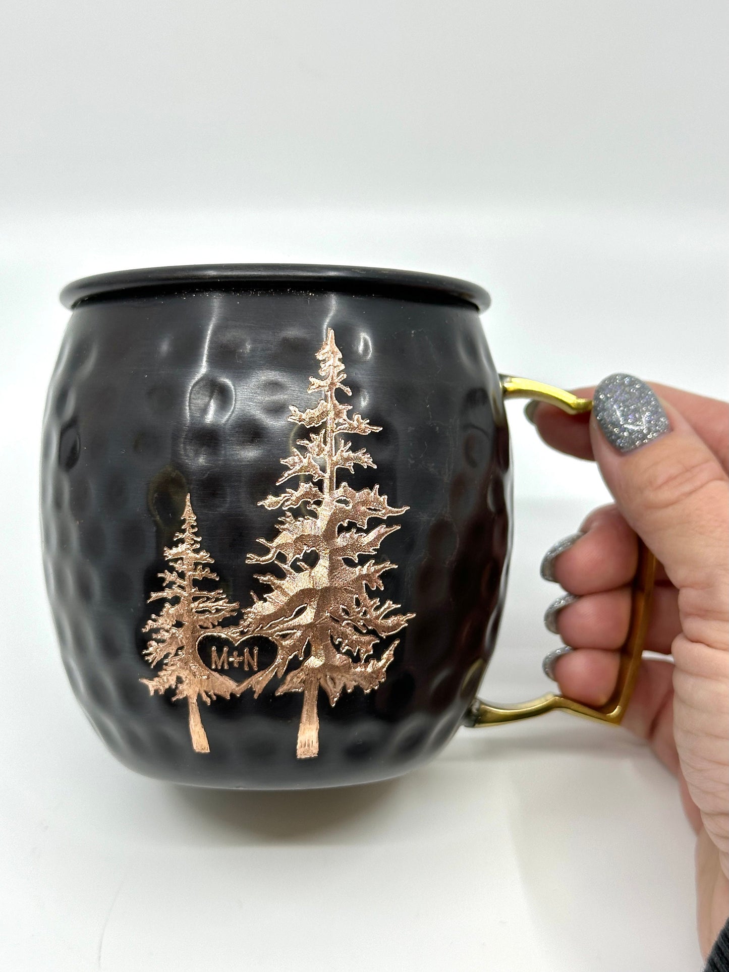 Heart in Evergreens Moscow Mule Mug | Add Initials to Heart | Personalized Gift |  Anniversary Gifts | Wedding Gift | Bride and Groom Gift