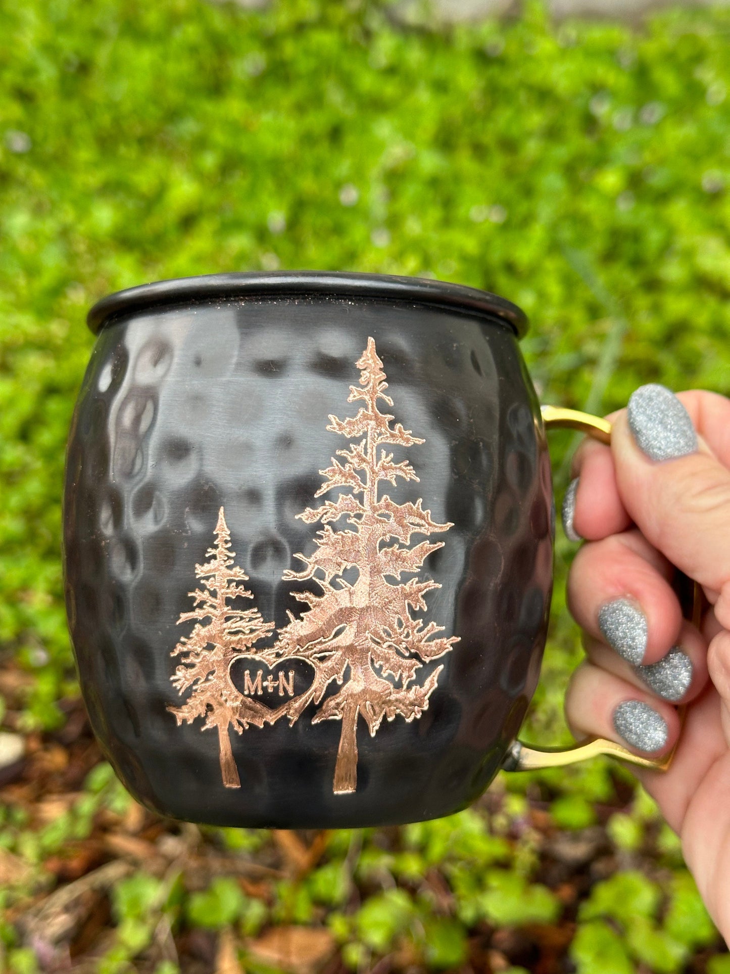 Heart in Evergreens Moscow Mule Mug | Add Initials to Heart | Personalized Gift |  Anniversary Gifts | Wedding Gift | Bride and Groom Gift