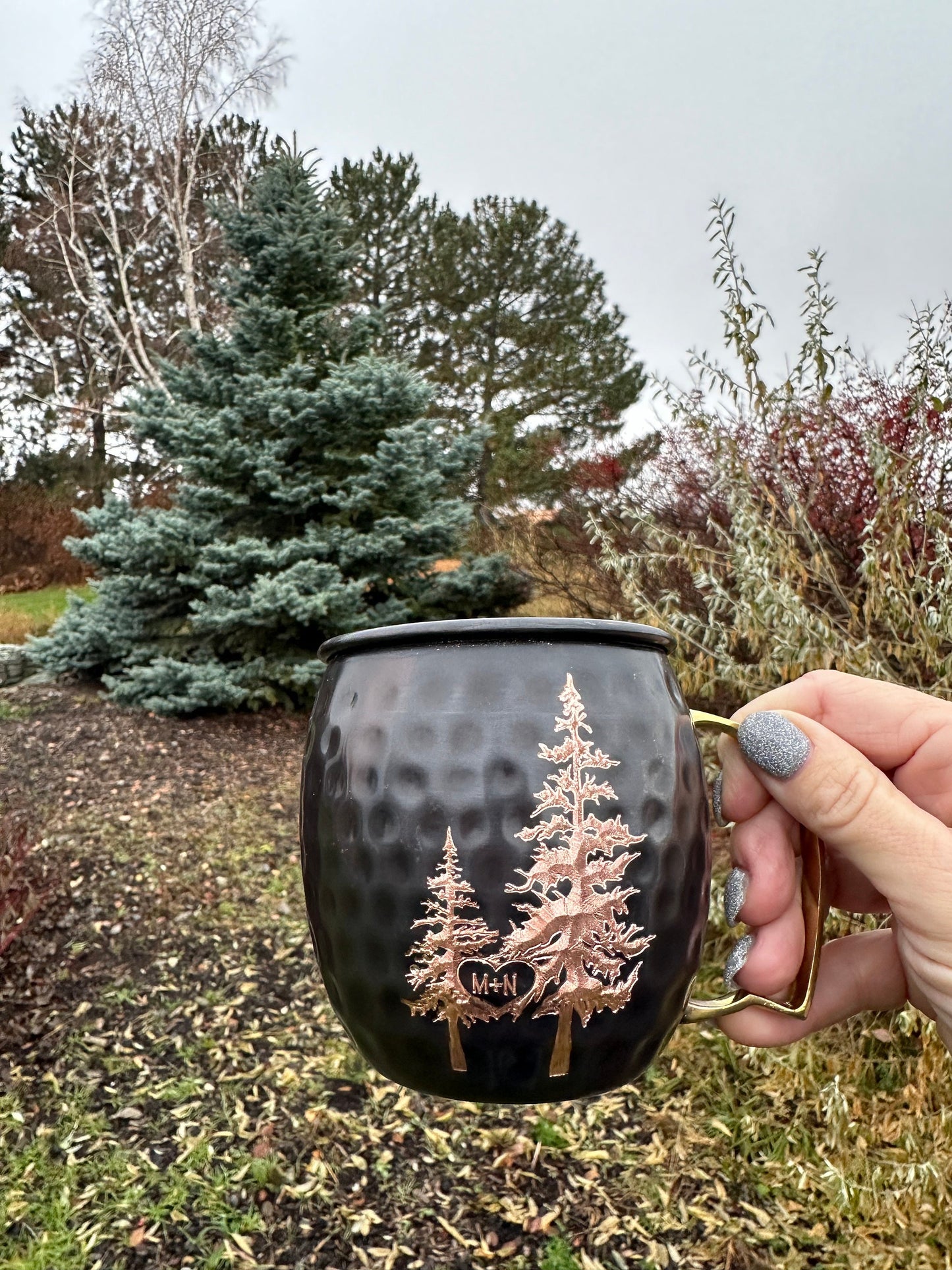 Heart in Evergreens Moscow Mule Mug | Add Initials to Heart | Personalized Gift |  Anniversary Gifts | Wedding Gift | Bride and Groom Gift