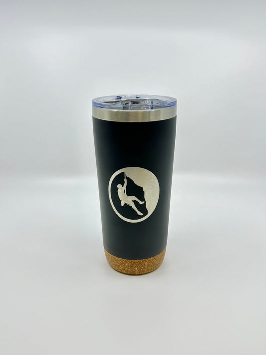 Engraved Insulated Cork Bottom 20 OZ Tumbler - Rock climbing design - etched 20 OZ - Option to Personalize - BLACK