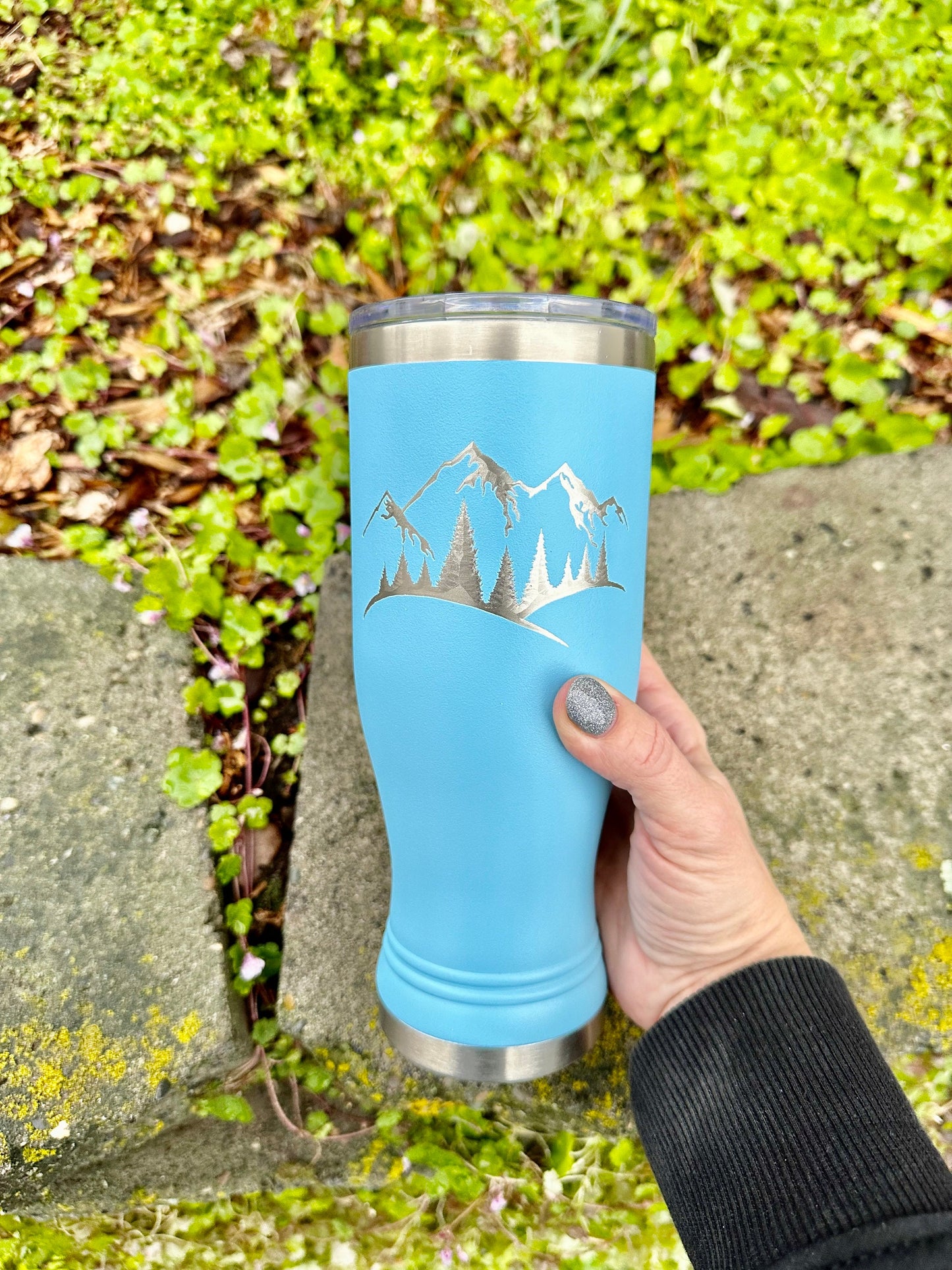 Engraved Pilsner with Snow Capped Mountain  20 OZ insulated Pilsner with Lid and Option to Personalize