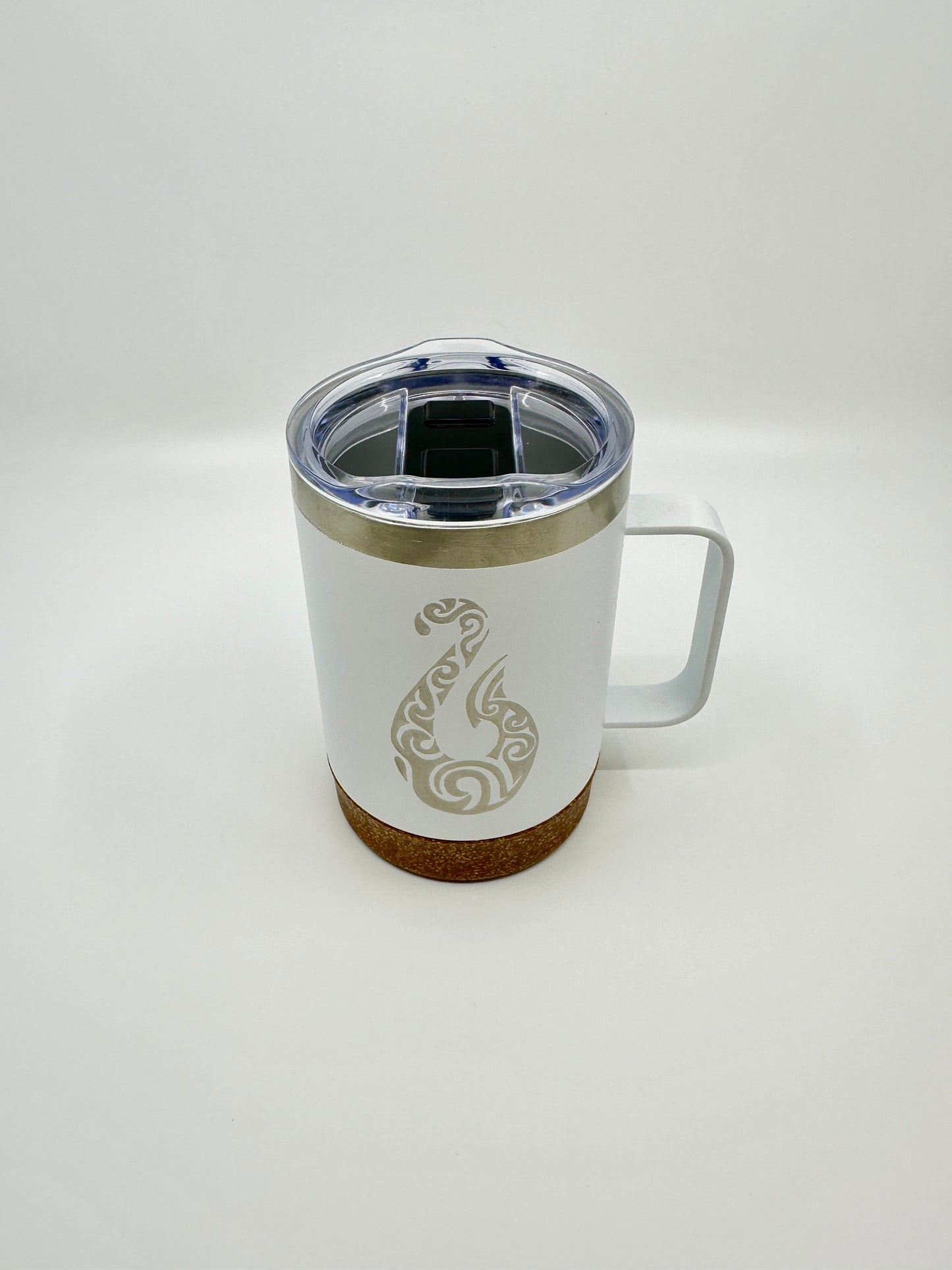 Insulated Cork Bottom Coffee Mug - Maui Hook etched 16 OZ - Option to Personalize - WHITE