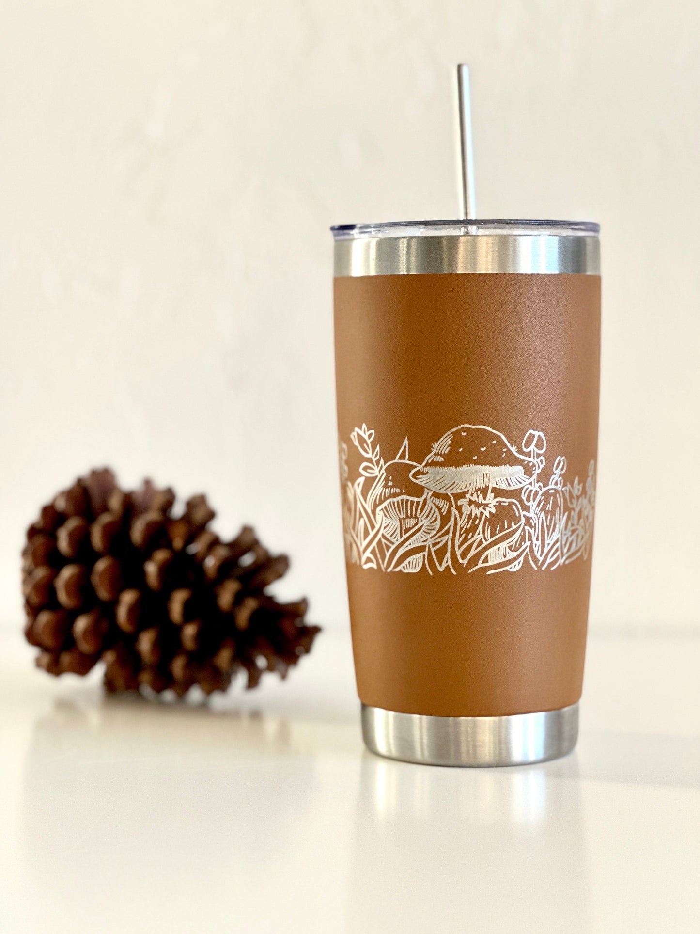 Pyrex Forest Fancies Mushroom Inspired 20 OZ insulated Tumbler with Lid and Option to Personalize