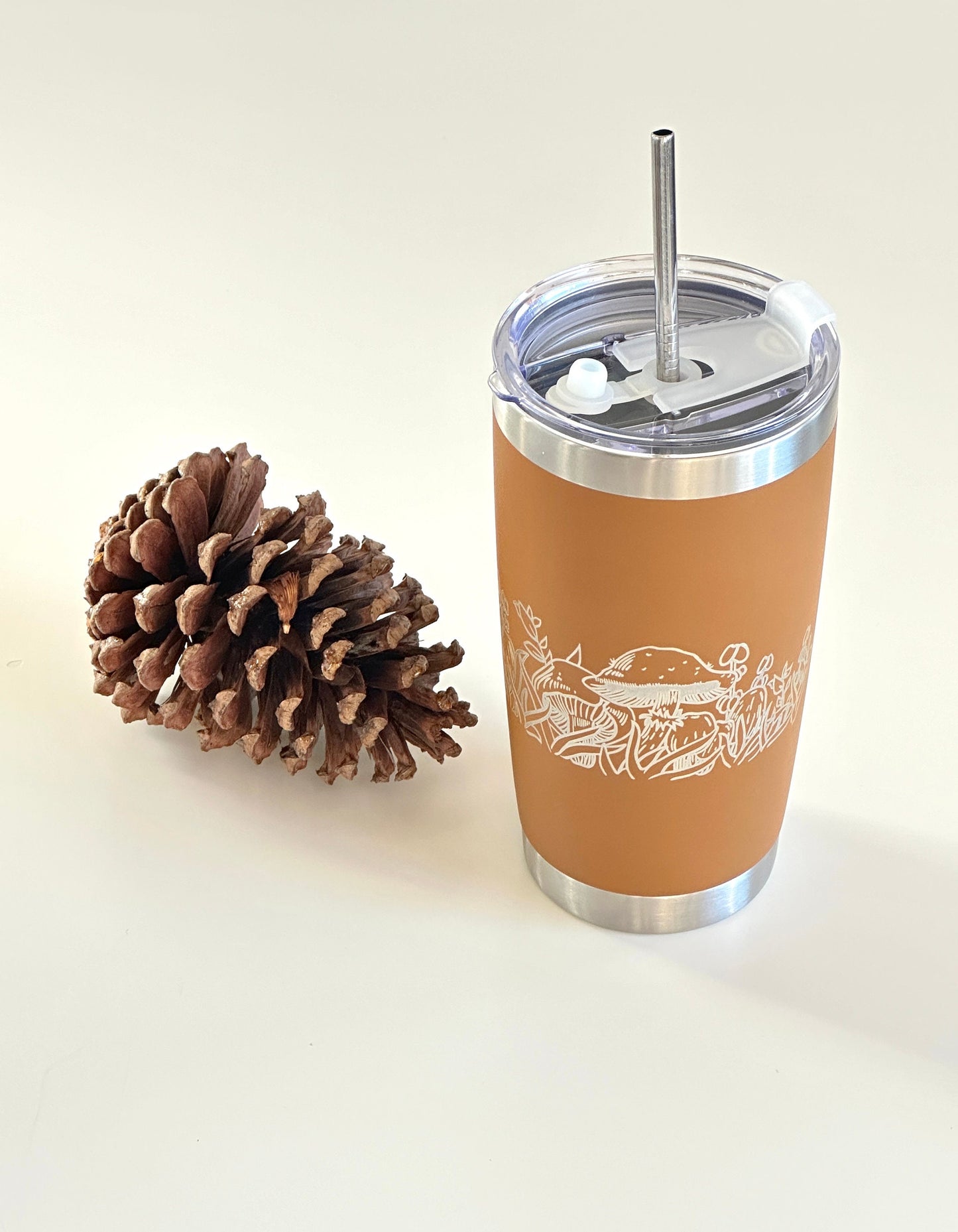 Pyrex Forest Fancies Mushroom Inspired 20 OZ insulated Tumbler with Lid and Option to Personalize