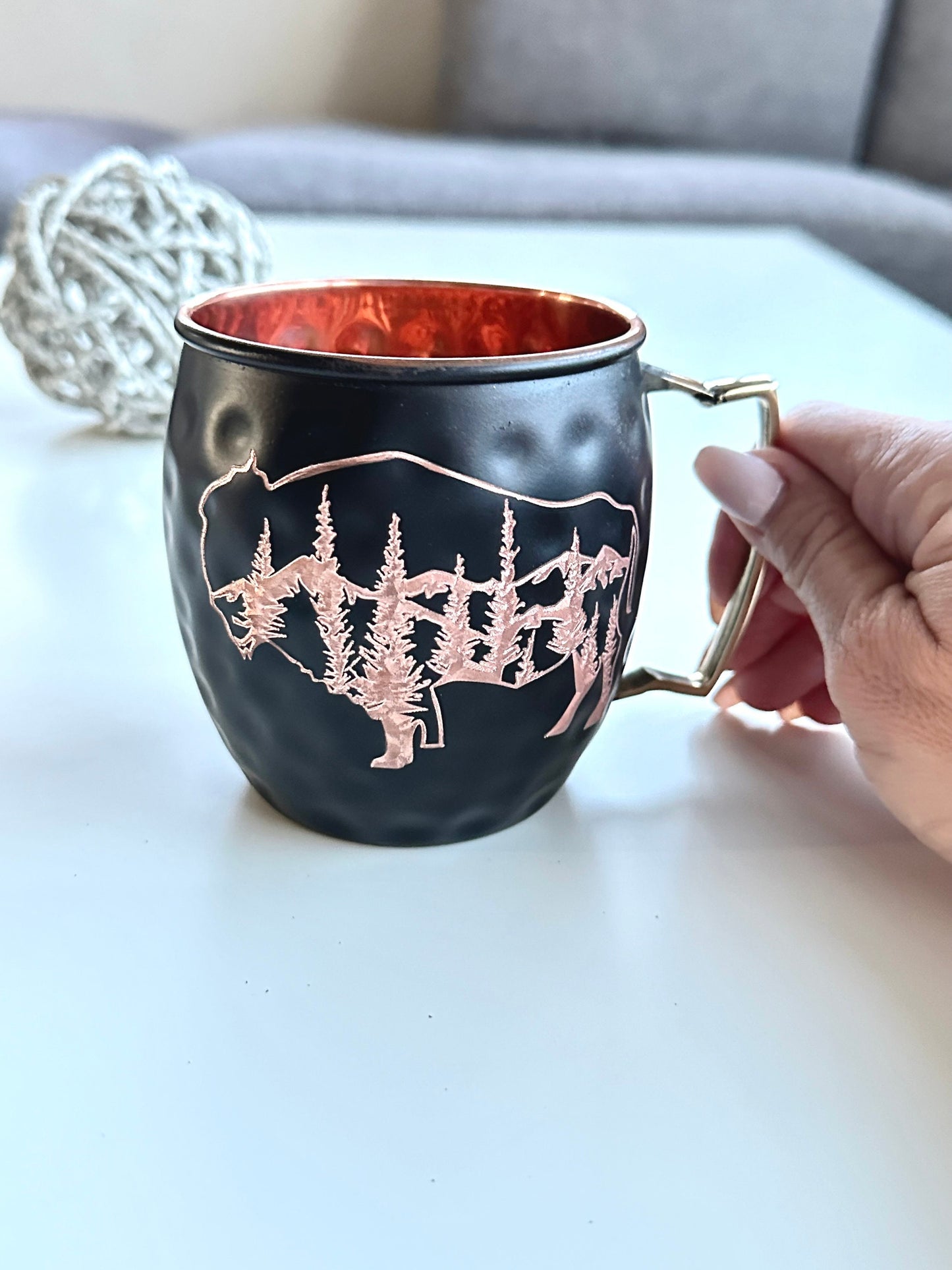 Buffalo with mountains and trees Moscow Mule Mug | Buffalo Gift | Montana Gift | Wedding Gift | Anniversary Gift | Copper Gift | Bride