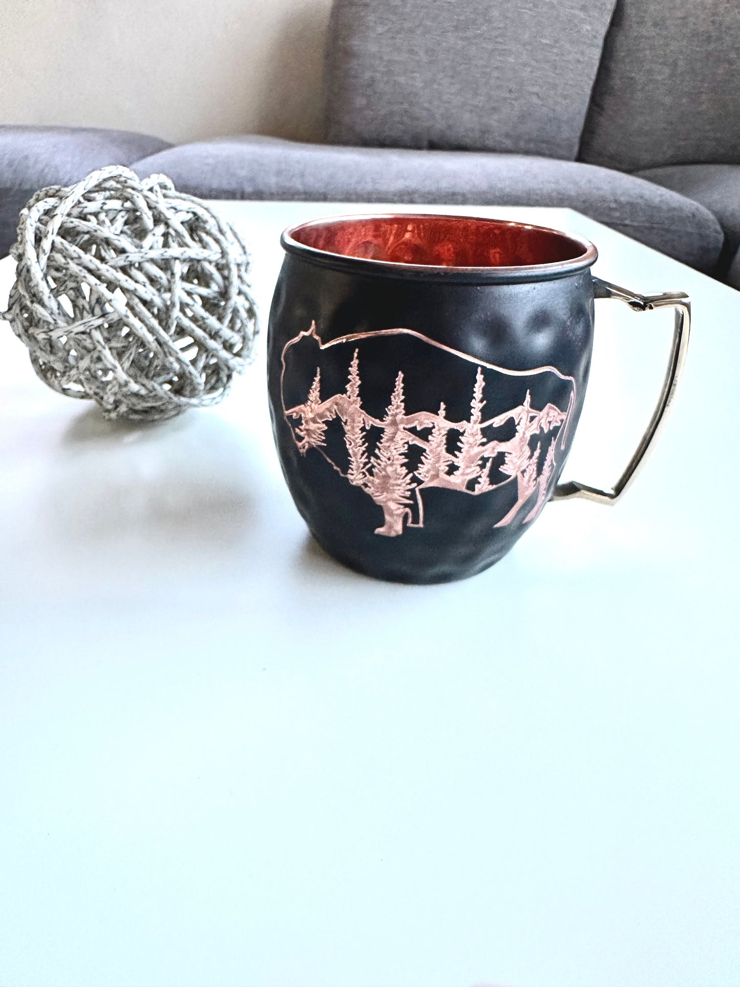 Buffalo with mountains and trees Moscow Mule Mug | Buffalo Gift | Montana Gift | Wedding Gift | Anniversary Gift | Copper Gift | Bride